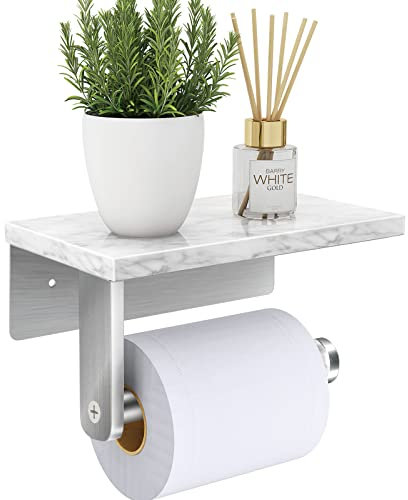 Porta Carta Igienica da Muro, Gypie Portarotolo Carta Igienica con Ripiano per Bagno e Toilette, Acciaio Inox 304, Montaggio a Vite (Nichel Spazzolato)