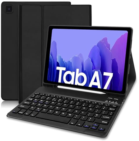 Keyboard Case for Samsung Galaxy Tab A7 10.4 2020 SM-T500/ T505/ T507,Slim Cover with Pencil Holder,Magnetically Detachable Wireless Bluetooth Keyboard for Samsung Tablet A7, Black