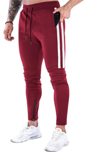 Suwangi Joggingbyxor för Män Gymjoggingbyxor Löparbyxor Träningsoverall Sportresor Fitnessbyxor med Dubbla Fickor Flexibel Bekväm