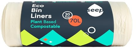 Seep Biodegradable 20 x 70 Litre Bin Bags - Eco Friendly Bin Liners - Large Kitchen Bin Liners - 70L Biodegradable Clear BinBags - 1 Roll