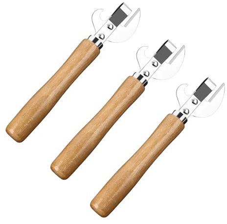 Vagocom 3Pcs Stainless Steel Can Opener,Traditional Smooth Edge Manual Hand Held Can Opener,Kitchen Stab Can & Tin Opener and Corkscrew for Women Gift