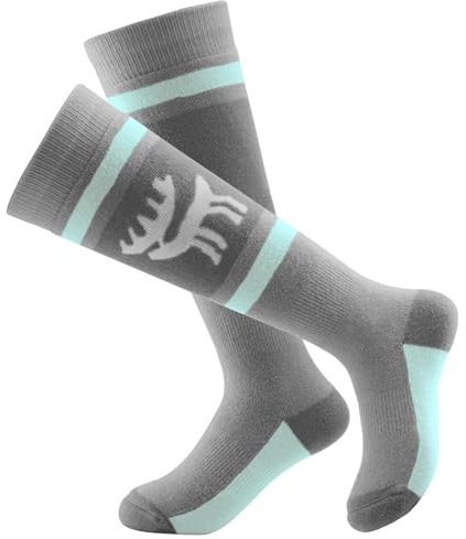 Qunature Calze da Sci Ragazzi, Calze Termiche Invernali, Calze da Neve a Compressione, Calzini al Ginocchio Morbido Caldo, Adatto per Neve Sci Snowboard Escursionismo, Dimensioni 25-36, 1 Paio