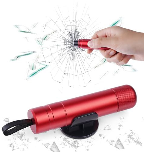 URAQT Martillo de Emergencia Coche, 2 en 1 Rompe Cristales y Cinturones, Herramienta Rompecristales,Martillo Rompecristales de Emergencia Portátil para Automóviles, Autobuses y Otros Vehículos(Rojo)