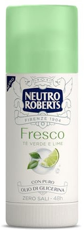 Neutro Roberts, Deodorante Stick Fresco Verde, Té Verde e Lime, Zero Sali di Alluminio, Zero Macchie, Con Puro Olio di Glicerina, Deodorante Uomo e Donna, Dermatologicamente Testato, 40 ml, 48h