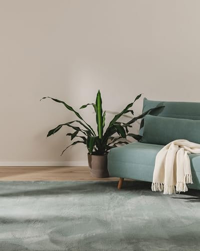 benuta Basic Alfombra Salon Furry - Verde 60x120 cm - De Piel sintética - Suave para Sala y Dormitorio - Base Antideslizante - Lavable - Compatible con calefacción bajo Suelo