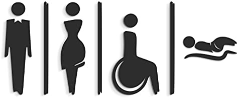 Signs - Set Targa Fasciatoio a Rilievo (15 cm) - Adesivo Toilette SA124 - Adesivo Bagno Uomo Donna Disabile Simbolo Fasciatoio (1 Uomo + 1 Donna + 1 Disabile + 1 Fasciatoio, Nero)