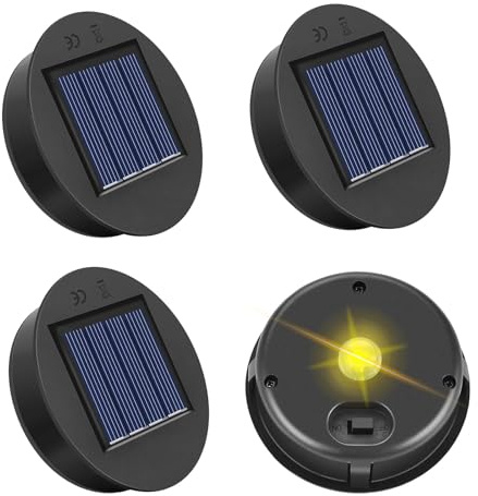 Solarleuchten Ersatzteile 4 Stück Solar Ersatzdeckel IP44 Wasserdicht Solarleuchten 8CM Solarleuchten Ersatz Top mit LED für Solarlaterne Garten Auße und DIY [Energieklasse A++]