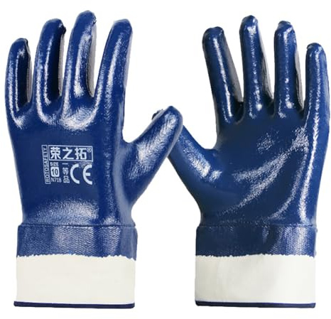 BrightGlow Arbeitshandschuhe Blau Vollbeschichtet Nitril Baumwolle Handschuhe Gummihandschuhe Wasserdichte ölbeständig Abriebfest Rutschfest Atmungsaktiv Nylon Schutzhandschuhe Nitrilhandschuhe