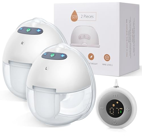Wearable Breast Pump, SenDeluz Electrical Hand Free Breast Pump with Wireless LCD Display Controller, 2 Packs