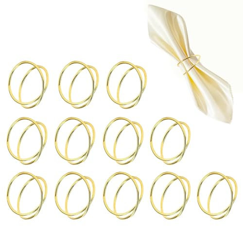 Gold Heart Napkin Rings,12 Pack Meta Bluckle Holder Table Accessories for Weddings,Dinner Parties & Christmas Decorations,Reusable Napkin Clips Holders with Elegant Double-Circle Design Golden