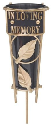 Graveside Memorial Flower Holder Vase – Durable Metal Spike Grave Decoration | Elegant Tribute for Loved Ones, Durable Cemetery Ornament for Flowers & Loving Remembrance – Black (In Loving Memory)