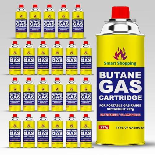 SMART SHOPPING Multipurpose Portable Camping Gas Canister – Refill Bottles Butane Gas Canisters for Camping Stove, BBQ, Blowtorch, Heater, Weed Burner & Cooker Pack of 24