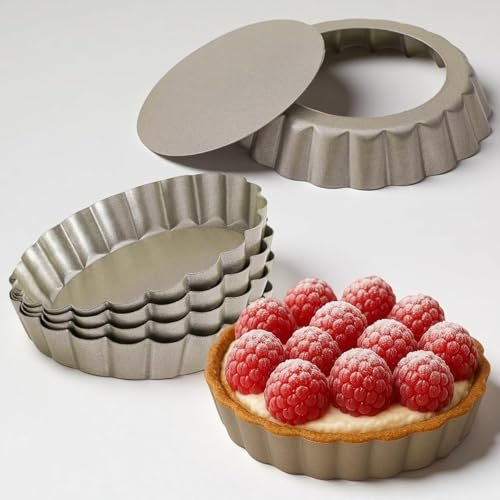 Yamteck Tarteform 10cm 6er-Pack Goldfarbene mit Hebeboden. Quicheform Antihaftbeschichtung Kohlenstoffstahl für Quiche Tarte, Pie Form für Obstkuchen Weihnachtsgebäck Familienessen, Festival