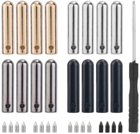 Mikovivi 16st Skosnörsaglets med Skruvar och Skruvmejsel, 4 Färger Legering Skosnörsändar 4mm Runt Huvud Metallaglets för Huvtröjor Sneakers Gör-Det-Själv-Reparation och Design