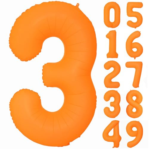 40 IN Orange Birthday Number 3 Balloons Fluorescent Orange Balloon Helium Foil Balloons For Boys Girls Birthday Wedding Baby Shower Fluorescent Party Decorations Supplies 3