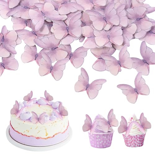 48 Stück Schmetterling Tortendeko Essbar für Hochzeiten, Geburtstage, Party | Essbare Schmetterlinge für Torte, Esspapier Tortendeko,Essbare Cupcake Toppers ,Kuchen Deko Mädchen
