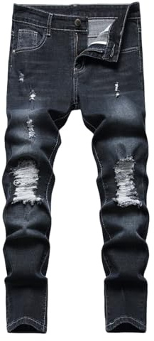2025 Ragazzi Skinny Fit Strappati Distressed Moda Bambini Denim Jeans Pantaloni Pioggia Pantaloni, Nero , 10-13 Jahre