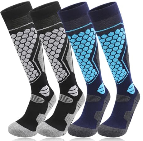 flintronic 2 Paires Chaussettes de Ski Thermiques, Longues Thermique Chaussettes Hautes pour Ski, Chaussette pour Hommes Femmes Randonnée Cyclisme Sport d'hiver