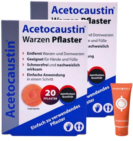 Warzen Pflaster 2x 20 Pflaster I Zur Behandlung von Warzen & Dornwarzen an Händen & Füßen I 40% Salicylsäure I Schmerzfreie Anwendung I ab 4 Jahren I Spar-Set plus Pharma Perle give-away