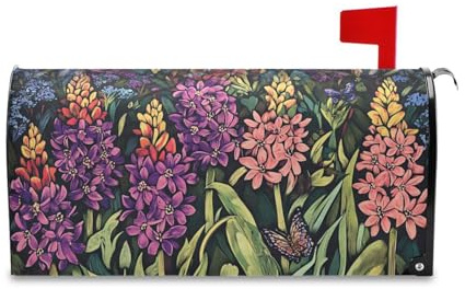 Yoogain Housse de boîte aux lettres décorative violette et rose en jacinthe et feuilles vertes pour l'automne Mardi Gras, couverture magnétique de taille standard pour buzon