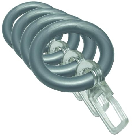 GARDINIA Gardinenringe für Vitragestangen/Caféhausstange, Inklusive Faltenlegehaken, 10 Stück, Ring-Breite 6 mm, Kunststoff, Silber-Matt (Packung mit 4)