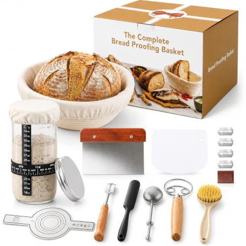 Kryndle Sourdough Starter Kit, 13 PCS Bread Making Accessories | Sourdough Kit with Proofing Basket & Jar, Easy to Clean Sourdough Baking Set Gift for Home Bakers and Beginners