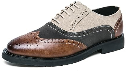 Tvåfärgade män Brogue Oxfords Kontrastfärgad Snörklänning Skor Formellt bröllop Business Casual Gummisula(White,40 EU)