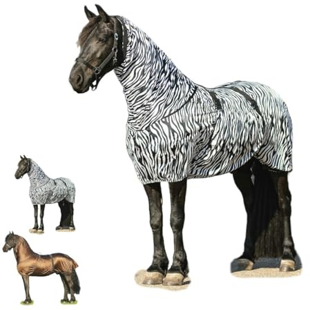 NETPROSHOP Ekzemdecke speziell für Friesen und Barockpferde atmungsaktiv Fliegendecke Größe 135-185, Groesse:165, Farbe:Zebra