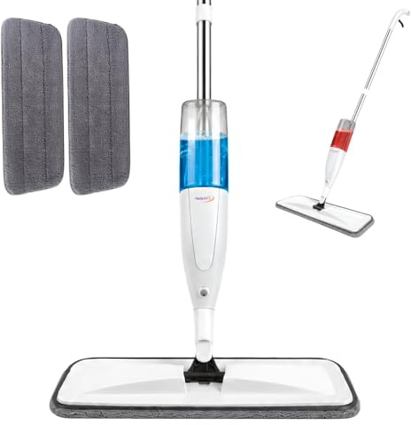 FACILITYS Balai serpillière pulvérisateur réservoir 300 ML et 2 Mops | Balai serpillière avec pulvérisateur intégré, réservoir 300 ml et 2 mops microfibre lavables, manche inox 120 cm