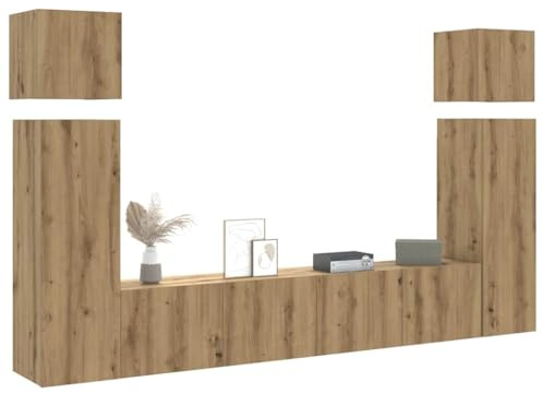 faucqel 8-Piece Wall Mounted TV Cabinet Set Artisan Oak Wood Material with Various Storage Options for Living Room, Media Cabinet, TV Lowboard, Sideboard, TV Bench and TV Cabinet
