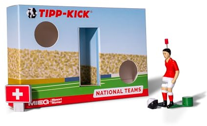 TIPP-KICK Spiel Schweiz Box Tischfußball-Set | Spannendes Fußballspiel mit Spielfigur, Soundchip mit schweizer Hymne & Torwandbox, für spannende Matches, Fangeschenk