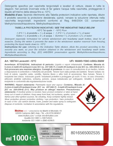 rhütten – Limpiacristales, limpiador especial para bandejas Limpiaparabrisas y lavafari de vetture – 1000 ml