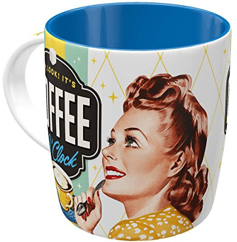 Nostalgic-Art Tasse à café rétro, Coffee O' Clock – Idée de Cadeau pour nostalgiques, en céramique, Design Vintage Amusant avec Une Citation, 330 ML