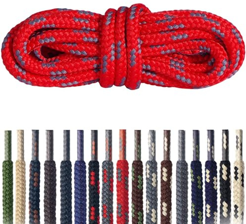 Mountval – Lacci per Scarpe da Trekking e Escursionismo – Rotondi e Resistenti in Poliestere – Resistenti allo Strappo (3184 - rood with donkergrijs | 180 cm - 9 tot 12 paar oogjes)