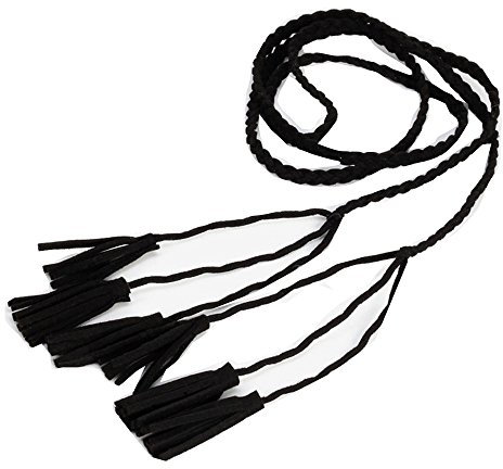 Cheerlife Damen Schmaler Flechtgürtel mit Quasten 0,6cm dünn Geflochten Kleid Belt Gürtel Kleidgürtel (Schwarz)