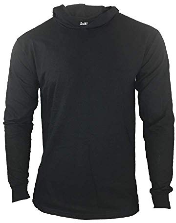 Men Construction Long Sleeve Work T Shirts with Hood (Black, X-Large)
