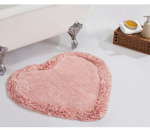 Better Trends 100% Cotton Bath Rug in Shaggy Border Collection - Ultra Soft, Plush, Absorbent, Tufted Bath Rug, Quick-Dry, Great for Bath, Shower, Bedroom - 30 Heart, Pink
