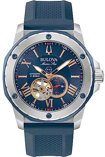 Bulova Orologio analogico meccanico da uomo con cinturino in gomma 98A282, Blu, Bracciale