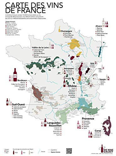 The Wine Galaxy IDEE Cadeau : Carte imprimée des vins de France et des régions viticoles (Format Standard 50x70cm) | Affiche Murale sur Le vin français | Poster avec Carte du vignoble de France
