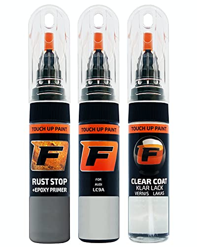 FIRANTO Lackstift Autolack Reparaturset für Audi LC9A Carraraweiss/Pure White - 3-in-1 Autolack Kratzer Reparaturstift 15ml Grundierung, Klarlack