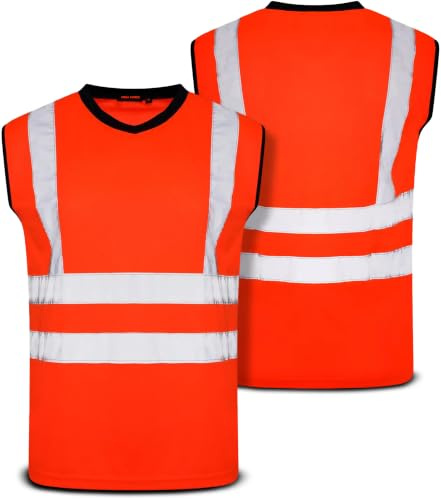 Mega_JumbleSale® Hi Vis Viz Sleeveless T-Shirt Vest | High Visibility Safety Security Workwear Sleeveless Tank Muscle Top (XXL, Hi Vis Orange Vest)