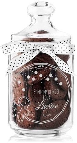 Maverton Pot à biscuits personnalisé avec couvercle, Cadeau pour Noël | Bocal gravé à bonbons, Pot en verre avec un joli arc, Cadeaux de Noël pour vos proches, Boules