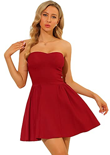 Allegra K Fiesta de Las Mujeres sin Tirantes con Cremallera expuesta sólido Mini Vestido de Tubo Acampanado Rojo XS