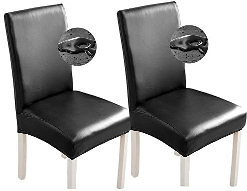 Bestenrose Stuhlhussen 2er/1er PU Leder Stuhlbezug wasserdichte Stretch Esszimmer Stuhlüberzug Stretch Stuhl Husse Universell Stuhlhussen Haus Büro Restaurant (2-Stück, Schwarz)