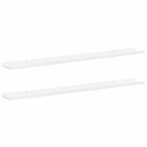 Susany 2 STK. Wandregal, Bilderleiste, Bücherregal, Schweberegal Hängeregal Büroregal Dekoregal Freischwebend Regal MDF Hochglanz-Weiß 100x9x3 cm