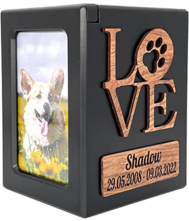 Tarngod Benutzerdefinierter Name und Datum, gravieren Sie Ihren Segenstext, benutzerdefinierte Urne, Haustierurne für Hunde und Katzen, Souvenir-Holzbox. (Black L)