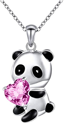 Yienate Collana con ciondolo a forma di panda con ciondolo a forma di orsetto a forma di cuore bianco e argento, idea regalo per donne e ragazze, Cristallo Argento Zirconia cubica, Zirconia cubica
