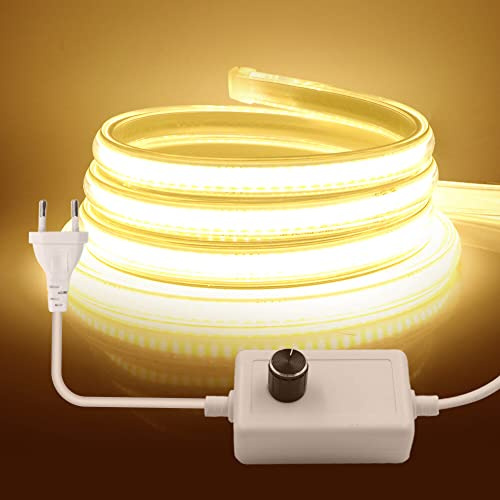 XUNATA Regulable Tira de LED COB 220V con Regulador de Intensidad, Alto brillo 360 LED/m, IP65 Impermeable, Cada Corte de 50 cm, Luz de Cuerda Flexible (2m, Blanco Cálido)