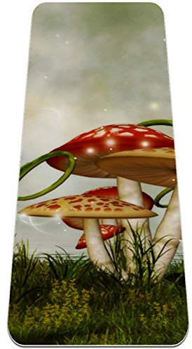 REJOON Cartoon Fantasy Fairy Forest Mushroom Yogamatte Dicke rutschfeste Yogamatten for Frauen und Mädchen Übungsmatte Weiche Pilatesmatten