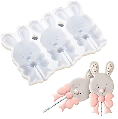 Wudaizhi Moules De Sucette en Silicone, Moules De Bonbons Durs Au Chocolat Mignon De Forme De Lapin, Moules De Glace, Moule À Sucette De Bricbit De Pâques, Outils De Décoration De Gâteaux Fondants